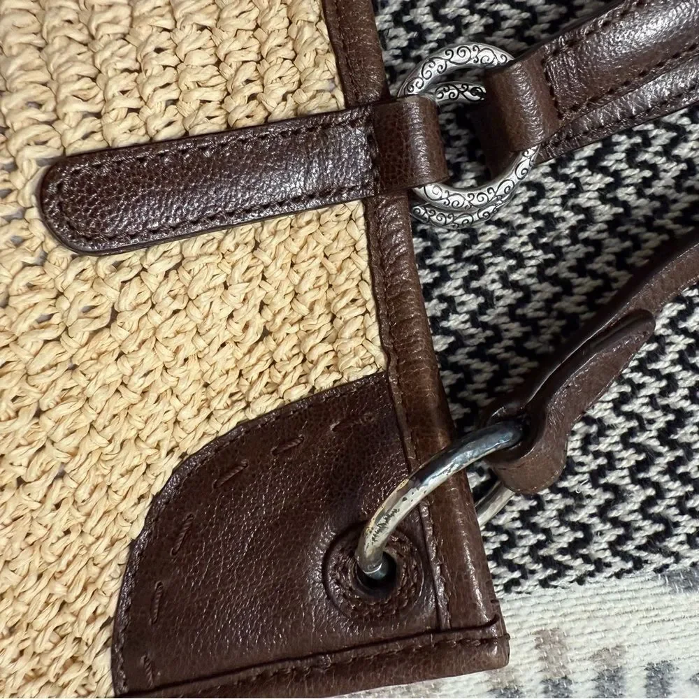 Brighton Brown and Tan Woven Tote with Peace Sign